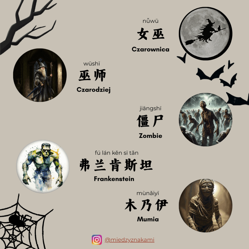 5 chińskich słówek związanych z Halloween: czarownica, czarodziej, zombie, Frankenstain i mumia