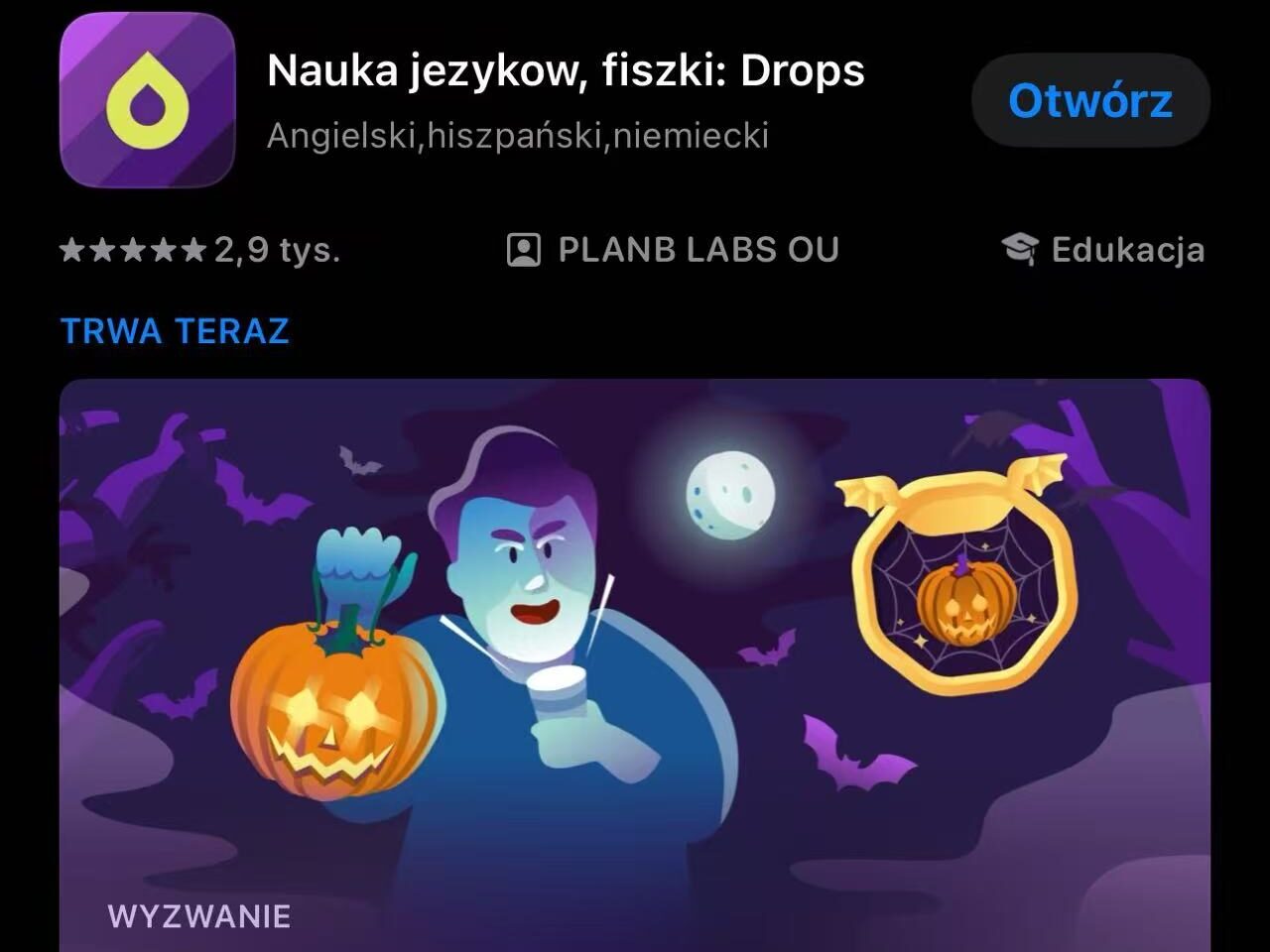 Screenshot z Apple Strore aplikacji do nauki języka chińkiego: Drops