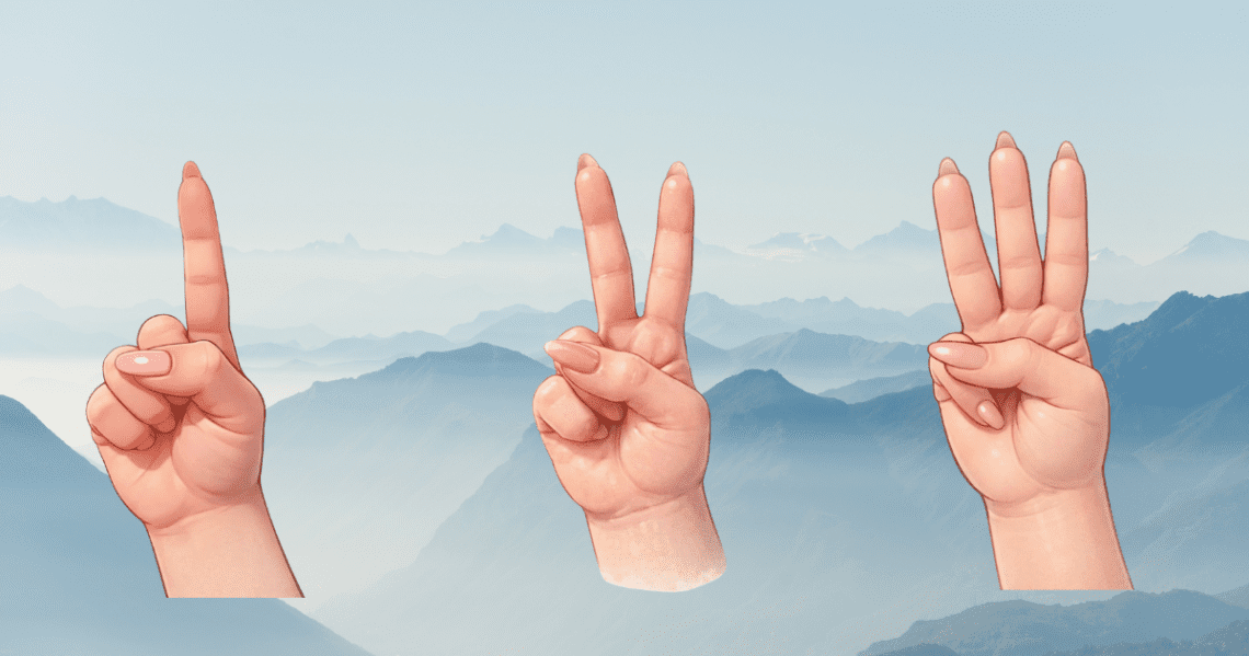 Cyfry: jeden, dwa, trzy, pokazane na palcach